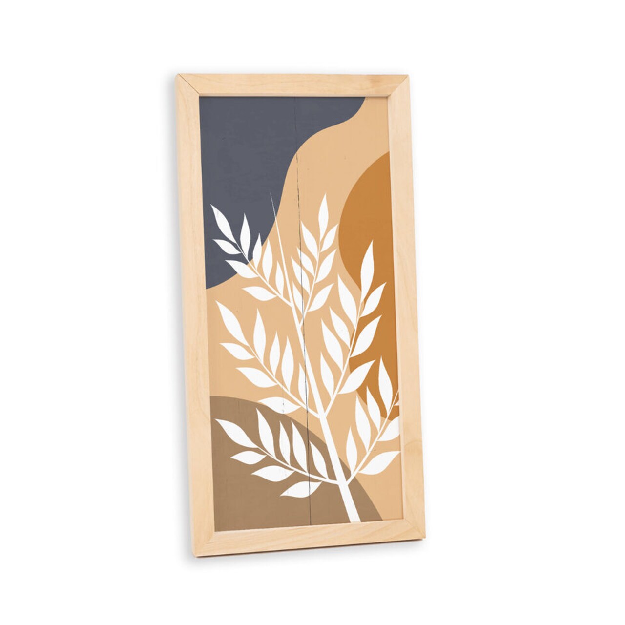 Botanical Wall Art Neutral Wood Sign Framed Tropical Leaves Decor